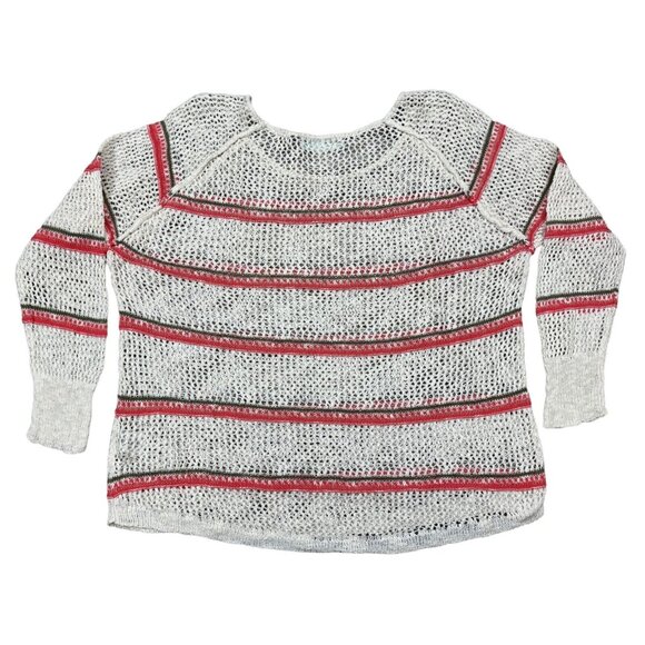 Maurices Womens Open Knit Sweater White Striped Long Sleeve Lightweight Large - Picture 6 of 14